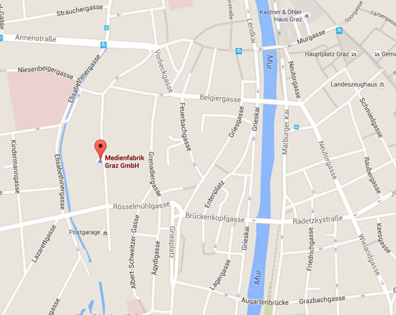 Eine Google Maps Übersicht der Medienfabrik Graz